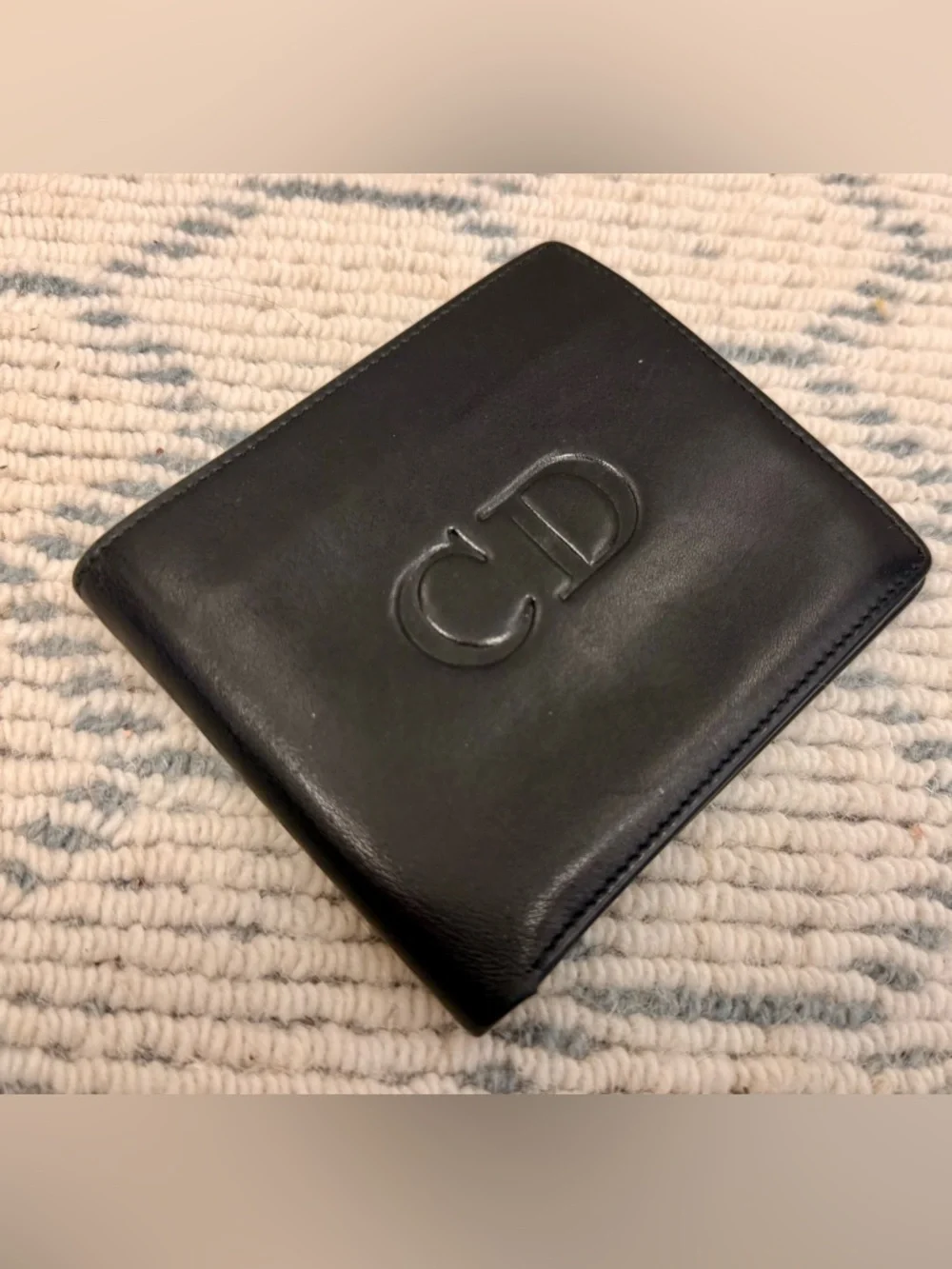 DIOR Vintage Rare Unisex Black Leather CD Logo Icon Bifold Wallet W/ Red Inside